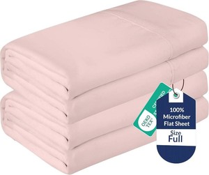 $16 Royale Linens 2 Pack Bulk Flat Sheet Set - Top Sheets - Soft 1800 Microfiber - Wrinkle & Stain Resistant - for Hotel, Massage Table, Hospital, Dorm - Full Flat Sheet Sold Separately (Full, Pink)