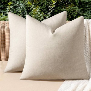 $23 MIULEE Pack of 2 Decorative Outdoor Solid Waterproof Throw Pillow Covers Faux Linen Garden Farmhouse Cushion Cases for Patio Tent Balcony Couch Sofa 20x20 Inch Blue color