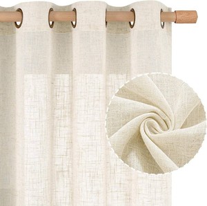 $14 LAMIT Natural Ivory Linen Semi Sheer Curtains 84 inch Length, Cream Light Filtering Soft Thick Neutral Living Room Drapes with Bronze Grommet for BedroomFarmhouse, 2 Panels, 52 x 84 Inch