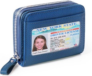 $11 Genuine Wallet Women RFID Blocking Card Holder, Small Leather Womens Wallet with Zipper ID Window Coin Pocket