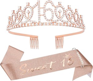16th Birthday Crown and Sash Kit- Sweet 16Birthday Decorations 16th Birthday Party Gifts Birthday Party Supplies for Girls (rose gold)