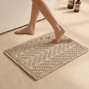 $15 Sunfly Waffle Bath Mat, Boho Bath Rugs for Bathroom Floor Super Absorbent & Quick Dry, Non-Slip Washable Bath Mat with Tassels, Ultra Soft Farmhouse Bathroom Decor 1624 Beige
