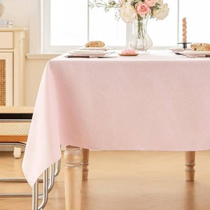 $12 Alsoo Valentines Table Cloth Rectangle Table, 60 75 Inch Linen Textured Tablecloth Waterproof Tablecloths Wrinkle Free Fabric Farmhouse Table Cover for Dining Parties Buffets Holidays,Light Pink