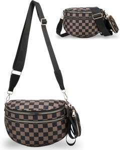 $18 Checkered Crossbody Bum Bags for Women, Nylon Sling Bags with Shoulder Strap, Large Capacity Checkered Purse Bag