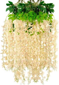 $17 12PCS Champagne Artificial Wisteria Hanging Flowers, 3.44 Ft Fake Hanging Flowers Garland Silk Flowers, Faux Wisteria Garland Vines for Outdoor Yard Garden Patio, Wedding Arch Backdrop Home Decoration