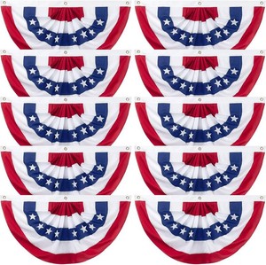 $52 10 Pieces American Pleated Fan Flag, 3 X 1.5 Ft USA Patriotic Pleated Fan Flag 4th of July Half Fan Banner Decoration for Independence Day Porch Garden Outdoor Indoor Decorations