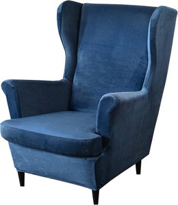 $39 MIFXIN Wingback Chair Slipcover 2-Piece Velvet Stretch Wing Chair Slipcovers with Cushion Cover Removable Washable Armchair Furniture Protector for Living Room (Navy Blue)