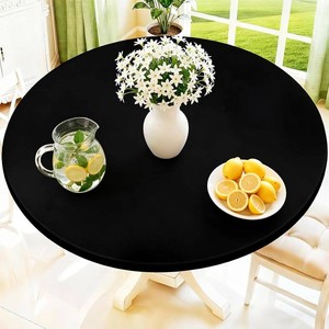 Moosfor Round Spandex Tablecloth, Elastic Fitted Waterproof Tablecloths for 45-56 Tables, Stretch Washable Picnic Table Cover for Camping, Dining, Indoor and Outdoor, Black