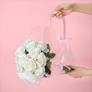 $23 Jaloro 12 Pcs Flower Bouquet Bags Large Clear Gift Bag with Handle and Ribbon Transparent Flower Bags for Bouquets Flora Flowers Wrapping Mothers Day Wedding Birthday Party Gift Packaging Supplies