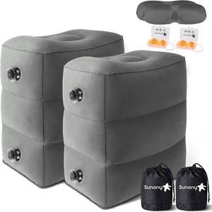 $44 Sunany Inflatable Foot Rest Pillow for Airplane Travel, Adjustable Height for KidsAdults to Sleep While Traveling,Suitable for Airplane, Office, Home, Trains, Cars and Any Travel Dark Grey,2 Pack