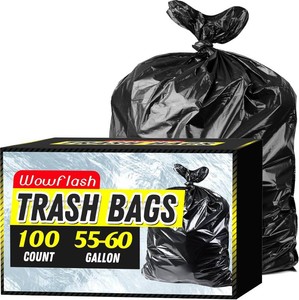 $36 100 Count 55-60 Gallon Trash Bags, Sturdy & Tear-Resistant Commercial Can Liners 55 Gallon, Large Garbage Bags, Large Black Trash Bags for Commercial, Lawn and Leaf Bags