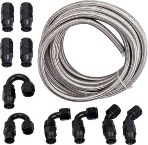 $57 maXpeedingrods 6AN Fuel Line Kit, 20 Feet AN6 Nylon-Stainless Steel Braided Fuel Hose  10 PCS AN6 Reusable Swivel Fuel Hose Fitting Adapter