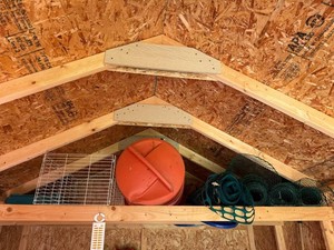 Garage Attic Storage Lot - Orange Barrel, Wire Crate, Netting & Plastic Items