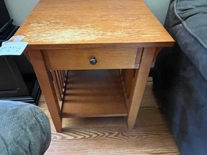 Wood Side Table With Drawer & Shelf
