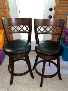 Bar Stools - Pair of Wooden Counter Stools With Black Seats
