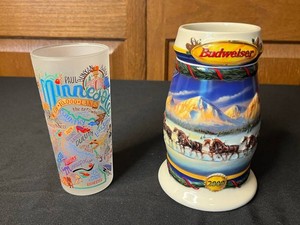 Collectible Beer Stein - Budweiser Holiday Stein CS416 & Catstudio Minnesota Glass