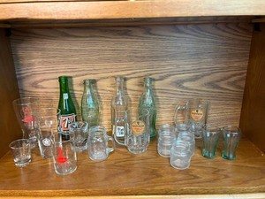 Beer Glasses Mixed Lot Guinness 7UP Grain Belt Samuel Smith Bottles