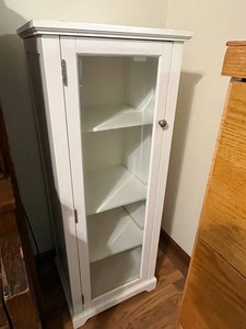 Display Cabinet - White Painted Wood Glass Door 51 X 20 X 16