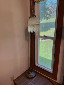 Floor Lamp - Adjustable Brass Tone Beaded Fringe Shade