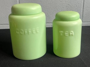 Jadeite Coffee & Tea Canister Set Green Ceramic Lidded 2-Piece