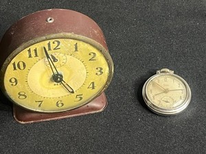 Vintage Clock & Watch - Rex Alarm Clock & Westclox Pocket Watch - untested