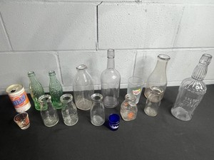 Vintage Glass Bottle Mixed Lot Coca-Cola, Canada Dry, Billy Beer & Souvenir Glasses