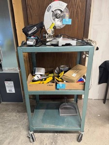 Miter Saw W Rolling Cart Inc Power Strip & Supplies