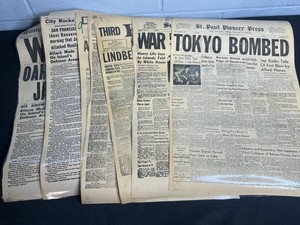 Historic Newspaper Archive WWII Lindbergh & Kennedy