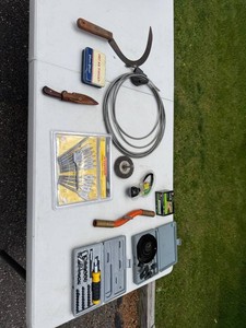Vintage Hand Tools Mixed Lot - Drill Bits, Hole Saws, Knives, Torch & Tin