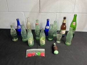 Vintage Soda Bottle Mixed Lot Coca-Cola 7Up Ty Nant Hamms