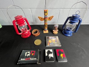 Vintage Collectible Mixed Lot - Marlboro Wild West Cards, Robertas CD, Lanterns, Token