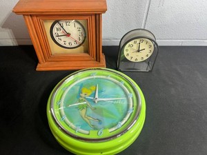 Wall Clock Mixed Lot Tinker Bell, Quartz HL-718 & Wooden Clock - untested