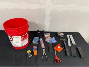 Hardware Tool Lot - Paint Bucket, Hand Tools, Fasteners & Supplies