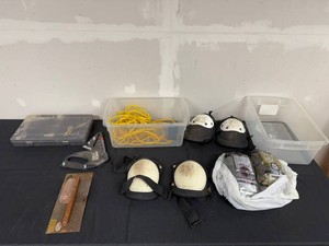 Drywall Tools Mixed Lot - Rhodes American Steel Wool, Knee Pads & Case