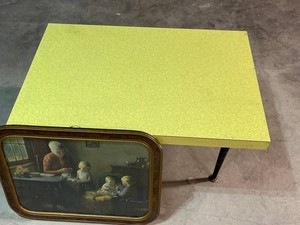 VTG Table - 30 X 20 in Yellow Formica Top With Framed Art Tray
