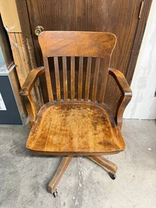 Antique Swivel Desk Chair Oak Wood With Cast Iron Base