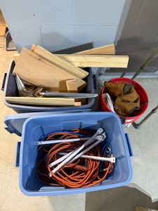 Workshop Materials Mixed Lot - Extension Cords, Shelf Brackets & Lumber