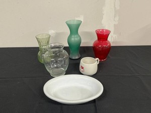 VTG Glass Vase Assortment With White Star Line Cup