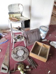 Antique tools, radio, stool, door h...
