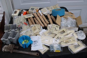 Lot of electrical supplies, cabinet...