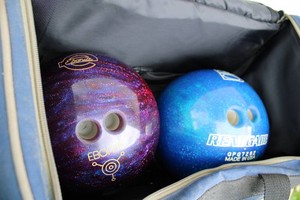 Bowling ball carrying case with two...