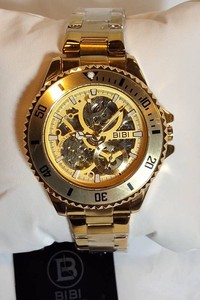 NEW BIBI Automatic Skeleton Gold-Tone Luxury Watch  Retails $250  Box & Tag