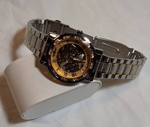 NEW Winner Luxury Skeleton Automatic Style Two-Tone Stainless Steel Watch w Display Back & Box