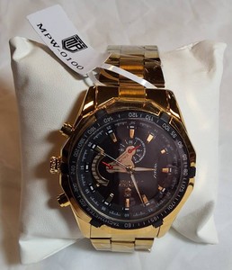 NEW Montres Prestige Mens Gold-Tone Chronograph Style Watch MPW-0100  Retails $275