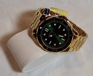 NEW MIYKON Gold-Tone Stainless Steel Watch with Emerald Green Dial, Presentation Box & Extra Links
