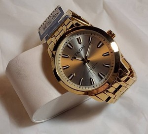 NEW MIYKON Gold Tone IP Plated Stainless Steel Watch w Presentation Box & Link Tool  Model X2E74-2180