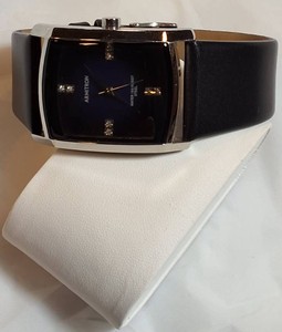 Armitron Mens Rectangular Blue Dial Quartz Watch 204604SV Leather Band Box
