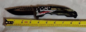 New American Flag Shark Mouth Assisted Opening Folding Knife  440 Stainless Steel
