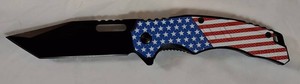 New American Flag Assisted Opening Tanto Folding Knife  440 Stainless Steel