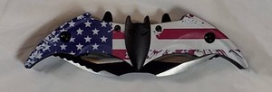 American Flag Bat Wing Fantasy Folding Knife  Dual Hawkbill Blade  440 Stainless  New